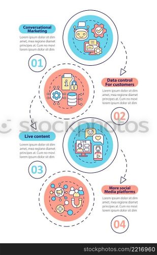 Trends of modern marketing vertical infographic template. Data visualization with 4 steps. Process timeline info chart. Workflow layout with line icons. Myriad Pro-Bold, Regular fonts used. Trends of modern marketing vertical infographic template