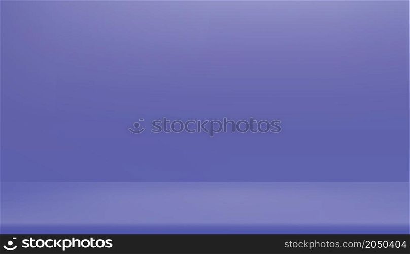 Trendy 2022 Very Peri color. Purple Background Empty Room Studio with shelf.Mini Violet Gallery wall room with copy space Color of the year 2022. Background for designers
