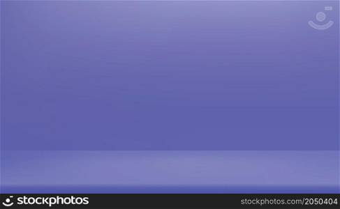 Trendy 2022 Very Peri color. Purple Background Empty Room Studio with shelf.Mini Violet Gallery wall room with copy space Color of the year 2022. Background for designers