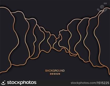 Trendy 3D abstract background. Dark stains with golden frame. Banner with different freeform spots. Minimal vector concept. Trendy 3D abstract background. Dark stains with golden frame. Banner with different freeform spots. Minimal vector cover