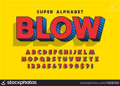 Trendy 3d comical design, colorful alphabet, typeface. Color swatches control.. Trendy 3d comical font design, colorful alphabet, typeface.