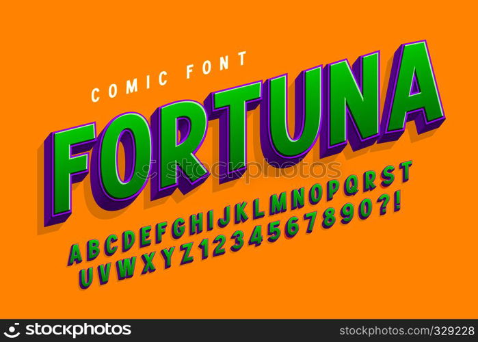 Trendy 3d comical font design, colorful alphabet, typeface. Color swatches control. Trendy 3d comical font design, colorful alphabet, typeface