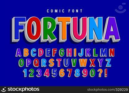 Trendy 3d comical font design, colorful alphabet, typeface. Color swatches control. Trendy 3d comical font design, colorful alphabet, typeface