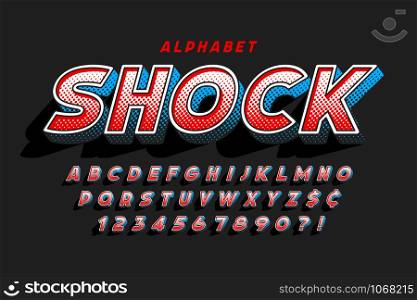 Trendy 3d comical letters design, colorful alphabet, typeface. Color swatches control. 15 degree skew.. Trendy 3d comical font design, colorful alphabet, typeface.