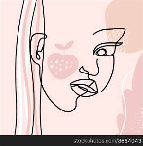 Trendy abstract line female face. Girl contemporary style portrait silhouette. Modern fashion vector print, decorative embroidery design. Illustration of woman abstract face portrait. Trendy abstract line female face. Girl contemporary style portrait silhouette. Modern fashion vector print, decorative embroidery design