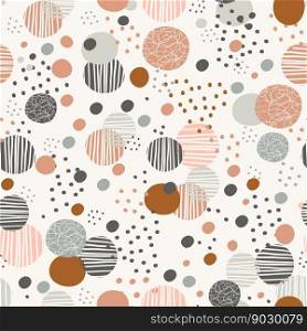 Trendy abstract seamless pattern with different sizes dots in minimalism style. Vector illustration of dots on a pink background. For cards, design, print, textile, wallpaper. Seamless pattern trendy dots in minimalism style vector illustration