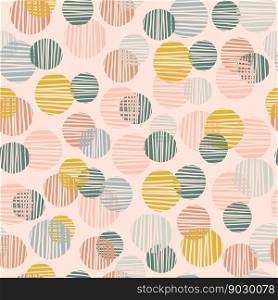 Trendy abstract seamless pattern with rounds in stripes in minimalism style. Vector illustration of dots on a pink background. For cards, design, print, textile, wallpaper. Seamless pattern rounds in minimalism style vector illustration