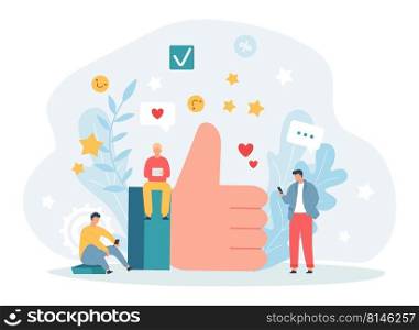 Trendy abstract social media post template. Male characters checking networking sites on smartphones. Cartoon men addicted to gadgets and likes. Thumb up symbol for network users vector. Trendy abstract social media post template. Male characters checking networking sites on smartphones