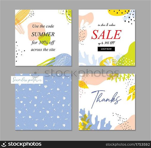 Trendy abstract square art templates for sale, thanks cards. Suitable for social media posts, mobile apps, banners design and internet ads. floral and geometric elements Vector fashion backgrounds.. Trendy abstract square art templates for sale, thanks cards.