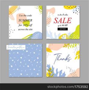 Trendy abstract square art templates for sale, thanks cards. Suitable for social media posts, mobile apps, banners design and internet ads. floral and geometric elements Vector fashion backgrounds.. Trendy abstract square art templates for sale, thanks cards.