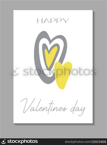 Trendy and modern Happy Valentines Day greeting card. Trendy colors. Beautiful design. Vector template collection. Heart Grey and yellow colors.. Trendy and modern Happy Valentines Day greeting card. Trendy colors. Beautiful design.