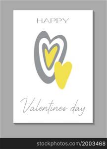 Trendy and modern Happy Valentines Day greeting card. Trendy colors. Beautiful design. Vector template collection. Heart Grey and yellow colors.. Trendy and modern Happy Valentines Day greeting card. Trendy colors. Beautiful design.
