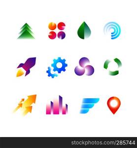 Trendy business logo symbols. Rainbow color geometric shapes for logotypes vector set. Colored logotype rainbow geometric illustration. Trendy business logo symbols. Rainbow color geometric shapes for logotypes vector set