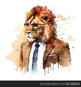 Trendy cartoon poster with lion fashion suit watercolor white background. Trendy vector illustration. Fashion, style clothes. Isolated vector illustration.