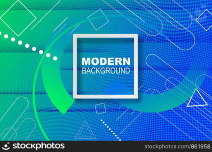 Trendy Colorful Geometric halftone mesh gradient Background.Fluid dynamic shapes composition. Creative graphic Minimal covers design for modern future patterns.Bright green-blue color with card vector