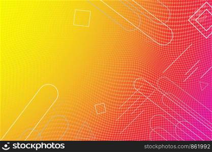 Trendy Colorful Geometric halftone mesh gradient Background.Fluid dynamic shapes composition. Creative graphic Minimal covers design for modern patterns.Bright yellow-orange color with card vector