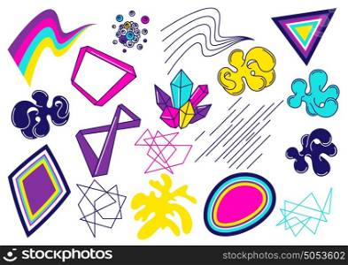 Trendy colorful set of objects for design. Abstract modern color elements in graffiti style. Trendy colorful set of objects for design. Abstract modern color elements in graffiti style.