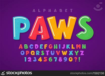 Trendy comical original alphabet design, colorful, typeface. Vector illustration, decorative typeset.. Trendy comical original alphabet design, colorful, typeface.