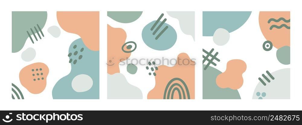 Trendy contemporary set of abstract creative minimalist compositions for wall decoration, postcard or brochure cover design in vintage style art, vector