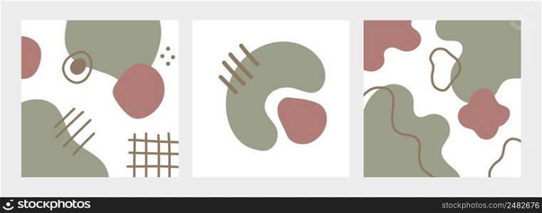 Trendy contemporary set of abstract creative minimalist compositions for wall decoration, postcard or brochure cover design in vintage style art, vector