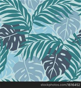 Trendy design for textile, wallpaper, wrapping, web backgrounds and other pattern fills. Vector seamless pattern with monstera and palm leaves