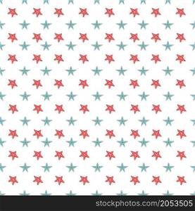 Trendy design with stars in rows, isolated wallpaper or wrapping paper. Shimmering and glittering shapes. Holiday preparation celebration. Seamless pattern background or print. Vector in flat style. Starry abstract seamless pattern, minimal print