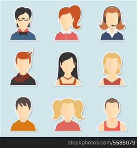 Trendy face avatar icons worldwide computer web users profile and forums participants collection isolated vector illustration