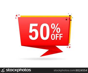 Trendy flat advertising with red 50 discount flat badge for promo design. Poster badge. Business design. Vector illustration. Trendy flat advertising with red 50 discount flat badge for promo design. Poster badge. Business design. Vector illustration.