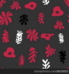Trendy floral seamless pattern inspired by Matisse, black and red floral pattern.. Trendy floral seamless pattern inspired by Matisse, black and red floral pattern
