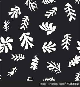 Trendy floral seamless pattern inspired by Matisse, black and white floral pattern.. Trendy floral seamless pattern inspired by Matisse, black and white floral pattern