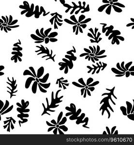 Trendy floral seamless pattern inspired by Matisse, black and white floral pattern.. Trendy floral seamless pattern inspired by Matisse, black and white floral pattern