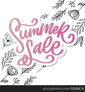 Trendy floral vector template. Summer flowers and Summer sale lettering illustration. Trendy floral vector template. Summer flowers and Summer sale lettering illustration.