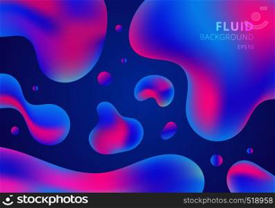 Trendy fluid shapes composition colorful blue and pink gradient background. Abstract liquid geometric design. Vector Illustration