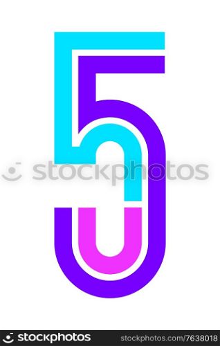 Trendy Font. New Alphabet, colorful number five. Trendy Font. New Alphabet, colorful letter