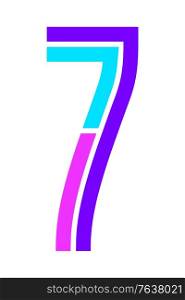 Trendy Font. New Alphabet, colorful number seven. Trendy Font. New Alphabet, colorful letter