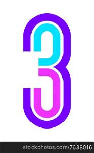 Trendy Font. New Alphabet, colorful number three. Trendy Font. New Alphabet, colorful letter