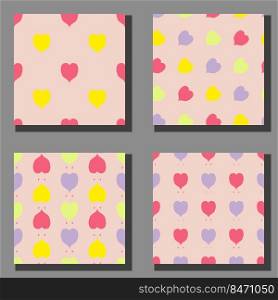 Trendy hearts retro seamless pattern collection in 1960 style. Simple aesthetic print set for tee, textile, fabric and stationery. Hand drawn vector illustration for decor and design.