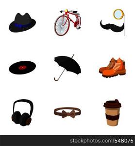 Trendy hipsters icons set. Flat illustration of 9 trendy hipsters vector icons for web. Trendy hipsters icons set, flat style