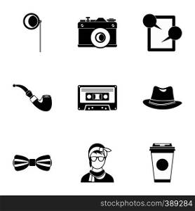 Trendy hipsters icons set. Simple illustration of 9 trendy hipsters vector icons for web. Trendy hipsters icons set, simple style