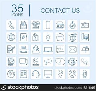 Trendy icon with contact us Thin line business icon set. for web design. Vector stock illustration. Trendy icon with contact us Thin line business icon set. for web design. Vector stock illustration.