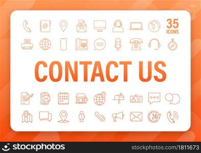 Trendy icon with contact us Thin line business icon set. for web design. Vector stock illustration. Trendy icon with contact us Thin line business icon set. for web design. Vector stock illustration.
