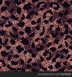 Trendy leopard skin seamless pattern texture repeat. Abstract animal fur wallpaper. Purple and warm pink colors backdrop. Wild african cats repeat illustration. Concept fabric textile design. Trendy leopard skin seamless pattern texture repeat. Abstract animal fur wallpaper.