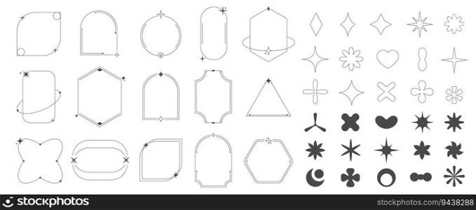 Trendy line geometric shapes. Abstract modern outline forms, minimal brutalist silhouettes, retro cosmic sign symbol style vector collection of geometric template line, minimal trendy illustration. Trendy line geometric shapes. Abstract modern outline forms, minimal brutalist silhouettes, retro cosmic sign symbol flat style vector collection