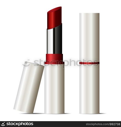 Trendy lipstick mock up set. Makeup cosmetic ads. Vector illustration. Sexy red color.. Trendy lipstick mock up set. Makeup cosmetic ads.