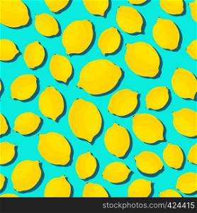 Trendy minimal summer seamless pattern with whole, sliced fresh fruit lemon on color background. Vector illustrations. Trendy minimal summer seamless pattern with whole, sliced fresh fruit lemon on color background
