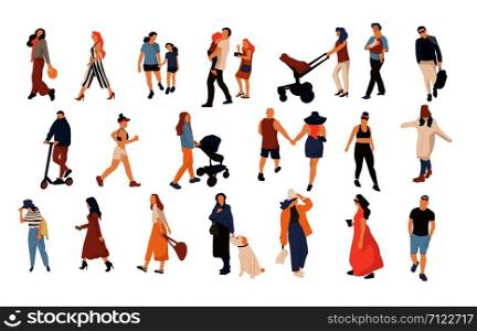 Trendy people crowd. Modern cartoon persons and couples walking in crowd, summer outdoor collection. Vector illustration many character city flat men and women walk. Trendy people crowd. Modern cartoon persons and couples walking in crowd, summer outdoor collection. Vector men and women