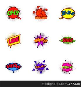 Trendy pop art label icons set. Cartoon set of 9 trendy pop art label vector icons for web isolated on white background. Trendy pop art label icons set, cartoon style