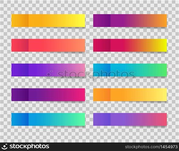 Trendy post note stickers with gradient on transparent background. Sticky note template. Set of colorful post note paper. vector illustration. Trendy post note stickers with gradient on transparent background. Sticky note template. Set of colorful post note paper. vector
