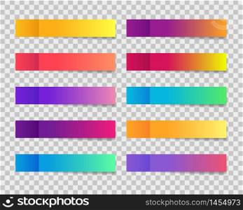 Trendy post note stickers with gradient on transparent background. Sticky note template. Set of colorful post note paper. vector illustration. Trendy post note stickers with gradient on transparent background. Sticky note template. Set of colorful post note paper. vector
