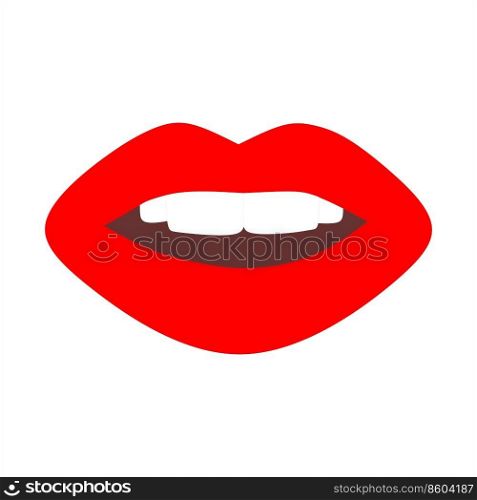 Trendy red lips. Isolated illustration on white. Vector stock illustration.. Trendy red lips. Isolated illustration on white background. Vector stock illustration.